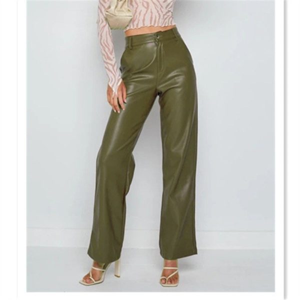Women's High Elastic PU Leather Pants Leggings - Image 2