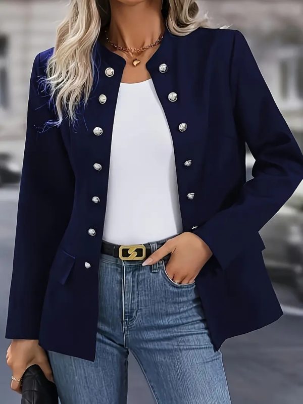 Winter Fashion Solid Color Stand Collar Double Breasted Cardigan Jacket - Image 8