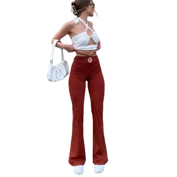 Women's High-waist Elastic Lace-up Solid Color Trousers - Image 6