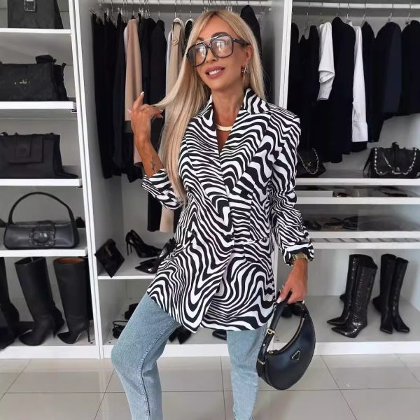 Personality Zebra Pattern Long Sleeve Suit Coat Women - Image 2