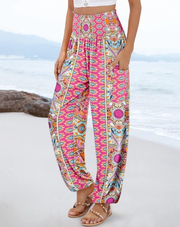 Sling Smocking Waist Positioning Printed Wide Leg Jumpsuit - Image 9