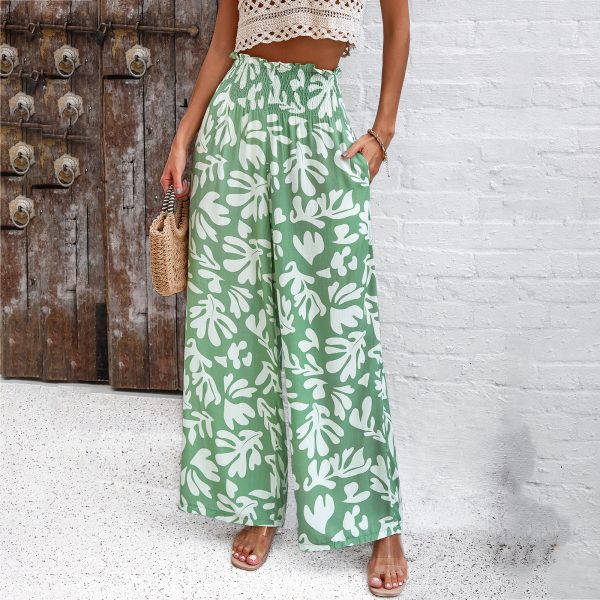 Elegant Printed Trousers Summer Loose Elastic High Waist Straight Pants For Beach Vacation Womens Clothing - Image 5
