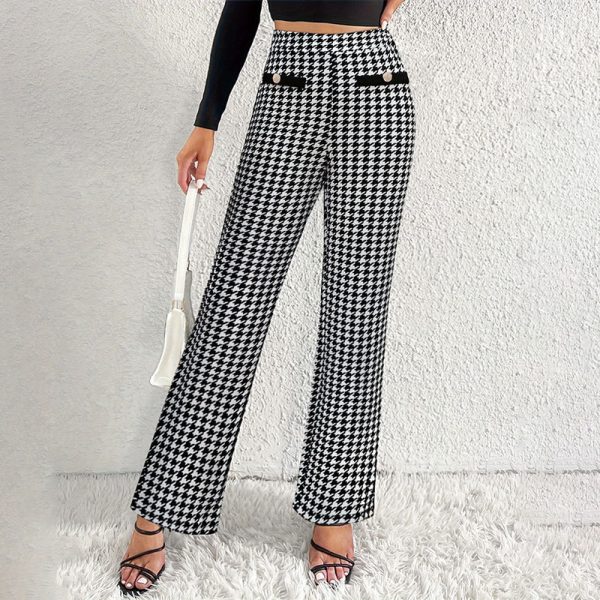 Faux Pocket Fastener Decoration Straight Wide Leg Pants Trousers - Image 2