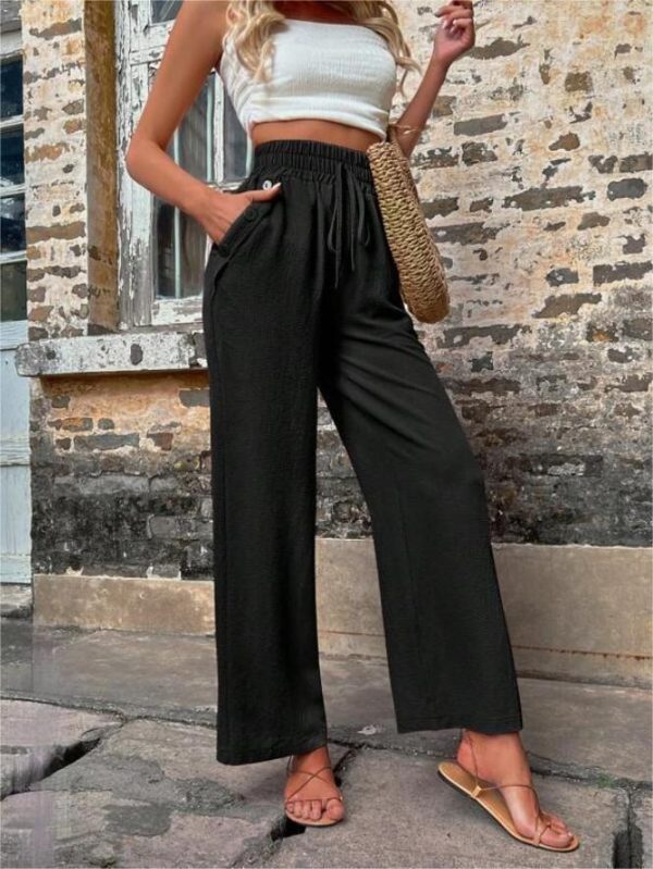 New Casual Pants With Pockets Elastic Drawstring High Waist Loose Trousers For Women - Image 5