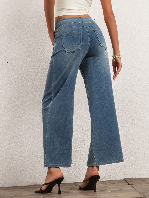 Shascullfites Women's Wide Leg Stretch Jeans Light Blue Flare Pants Denim Straight Trousers Sexy Fit Casual Jeans - Image 6