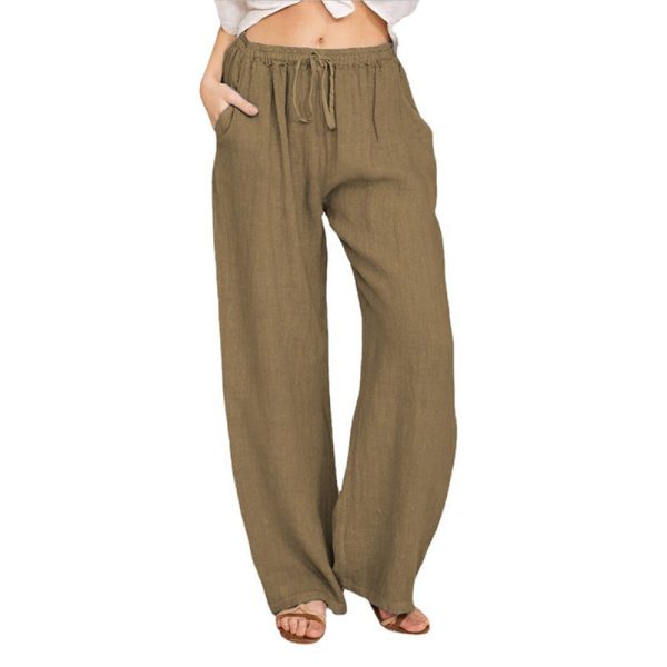 Soft Casual Drawstring Tie Trousers Summer Elastic Waist Loose Jogger Pants With Pockets - Image 10