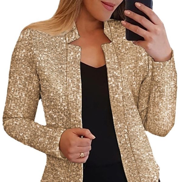 Women's Gold Color-blocking Sequin Short Chic - Image 4