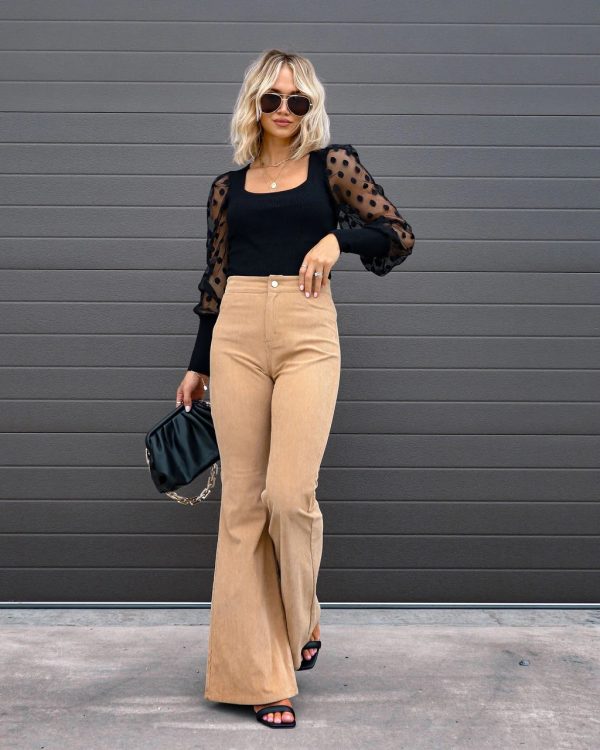 Solid Color Mid-waist Slim-fit Micro Flared Pants Corduroy - Image 3