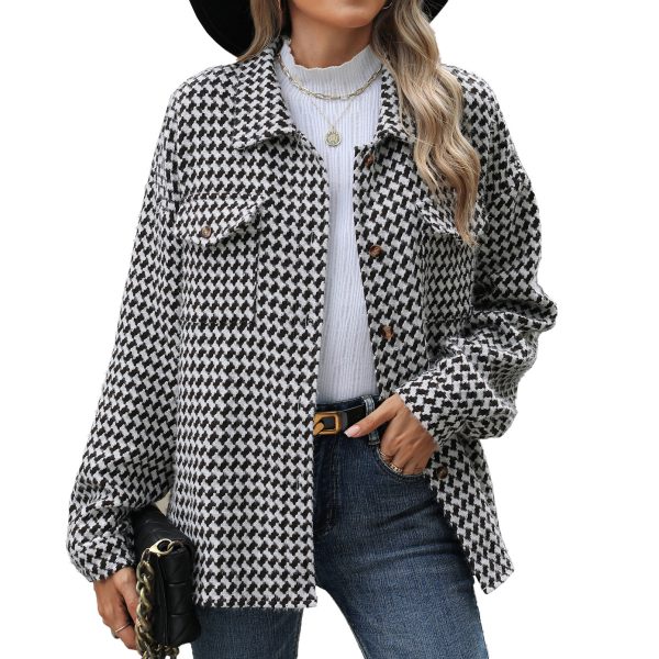 Lapel Plaid Multi-button Long Sleeve Loose Woolen Coat - Image 5