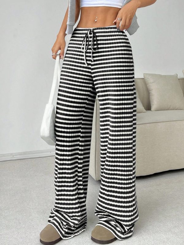 Women's Casual Striped Solid Color Drawstring Straight-leg Pants - Image 9