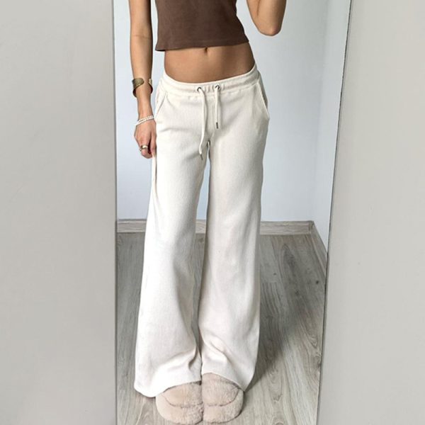 Pure Color Minimal Versatile Sports Style Low Waist Lace-up Draping Mop Straight-leg Trousers - Image 2