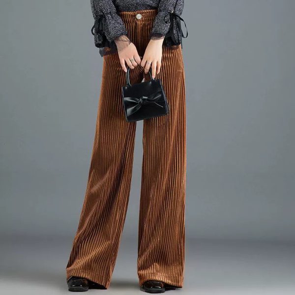 Gold Silk Striped Velvet Wide Leg Pants Women - Image 8