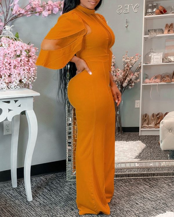 European And American Classic Solid Color Slant Collar Buttoned One-piece Wide-leg Pants - Image 4
