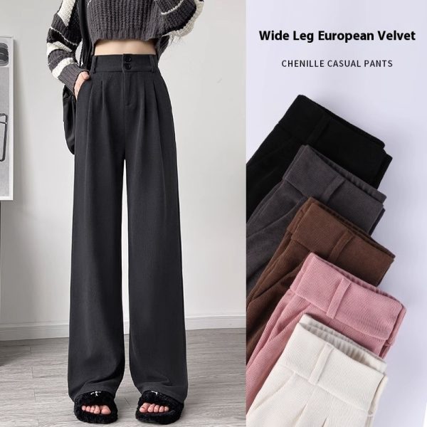 White Corduroy Wide-leg Pants Women's Narrow Straight - Image 5