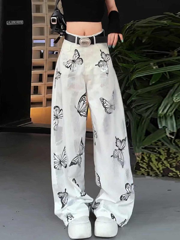 Casual Pants Butterfly Tie-dyed Wide-leg Women's White - Image 4