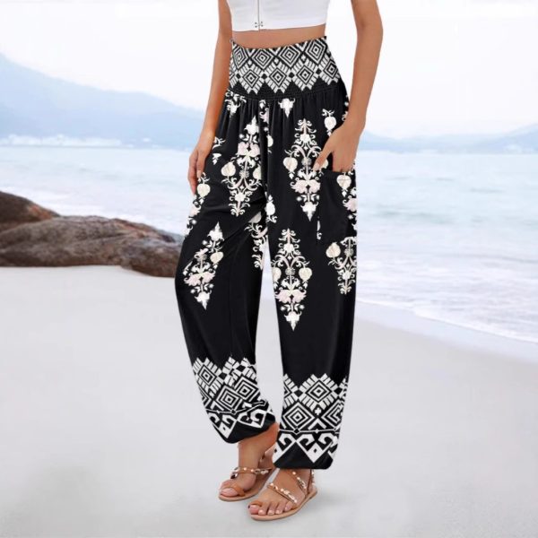 Sling Smocking Waist Positioning Printed Wide Leg Jumpsuit - Image 3