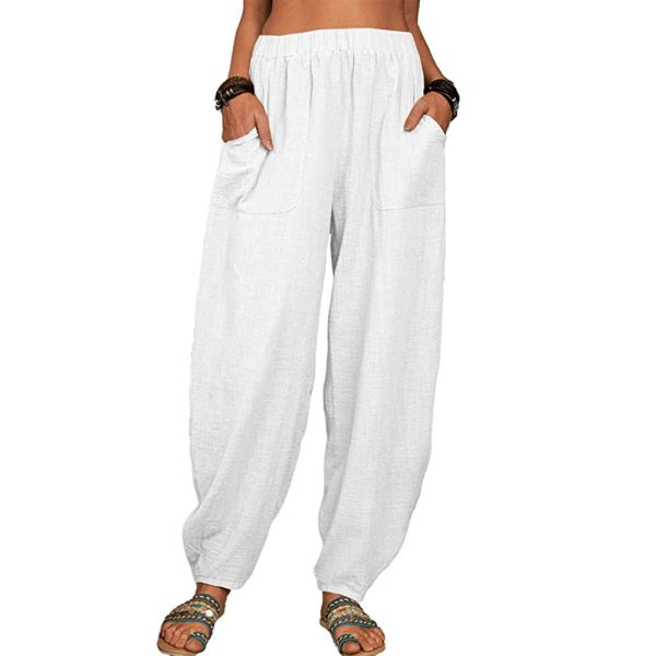 Casual Loose Harem Pants Summer Fashion Solid Color Pockets Trousers Womens Clothing - Image 3