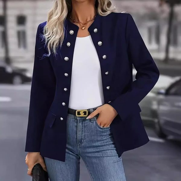 Winter Fashion Solid Color Stand Collar Double Breasted Cardigan Jacket - Image 2