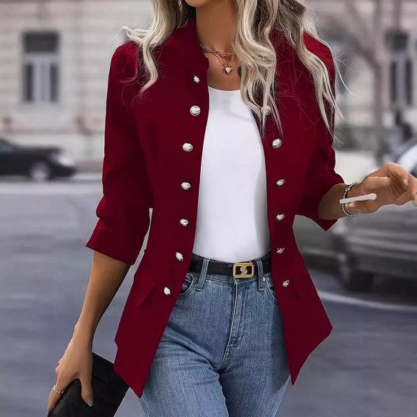 Winter Fashion Solid Color Stand Collar Double Breasted Cardigan Jacket - Image 3
