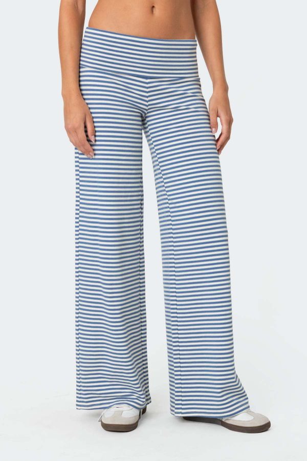 Cropped Striped Loose Trousers Autumn Sports Style Draped Casual Pants - Image 5