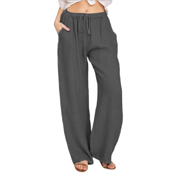 Soft Casual Drawstring Tie Trousers Summer Elastic Waist Loose Jogger Pants With Pockets - Image 9