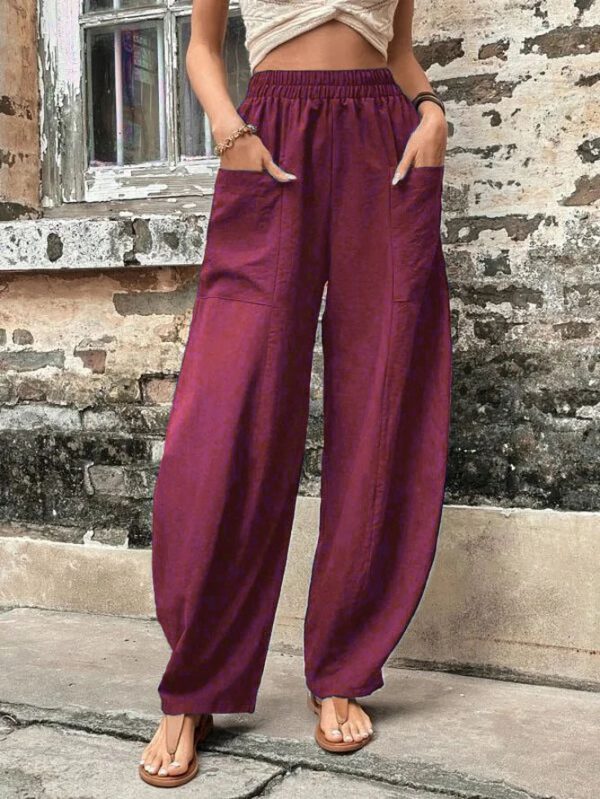 Women's Harem Pants With Pockets High Waisted Casual Beach Pants Loose Trousers Summer - Image 10