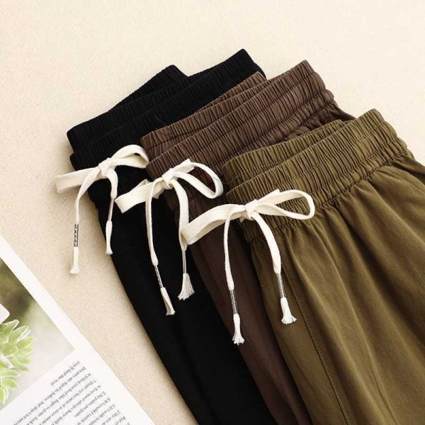 Pure Cotton Casual Pants Simple Tapered Cropped Pants Mid Waist - Image 5