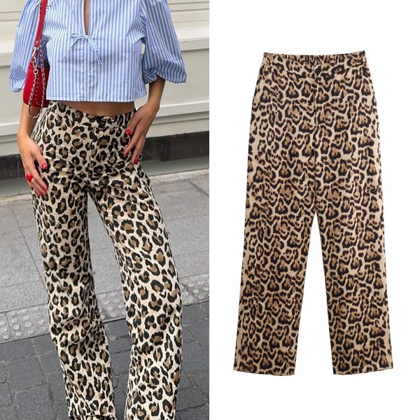Animal Print Straight High Waist Thin Trousers - Image 2