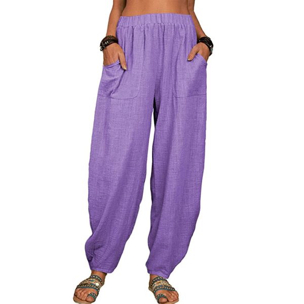 Casual Loose Harem Pants Summer Fashion Solid Color Pockets Trousers Womens Clothing - Image 10