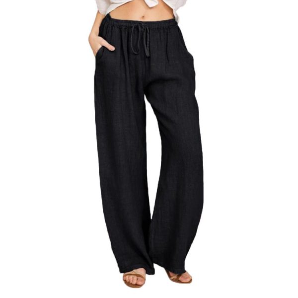 Soft Casual Drawstring Tie Trousers Summer Elastic Waist Loose Jogger Pants With Pockets - Image 4