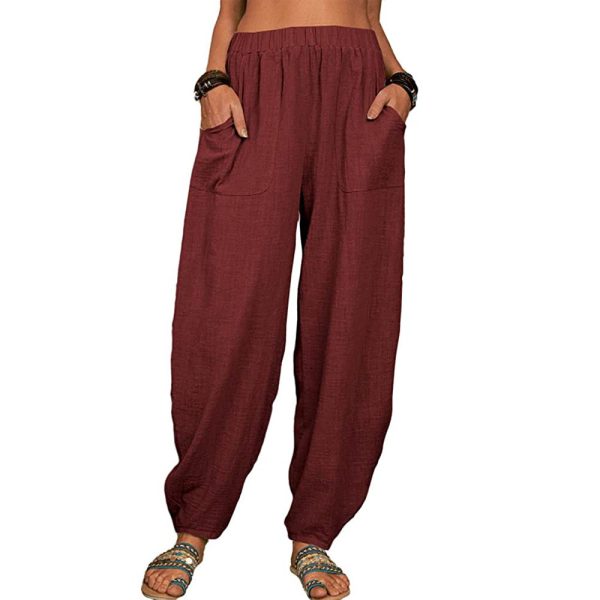 Casual Loose Harem Pants Summer Fashion Solid Color Pockets Trousers Womens Clothing - Image 8