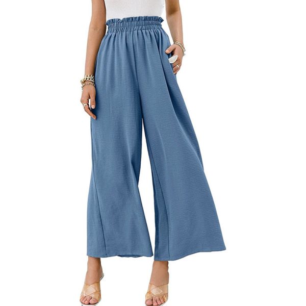 Women Trousers Solid Color Wide Leg High Waist Pants Casual Loose Pants - Image 8