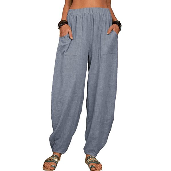 Casual Loose Harem Pants Summer Fashion Solid Color Pockets Trousers Womens Clothing - Image 7