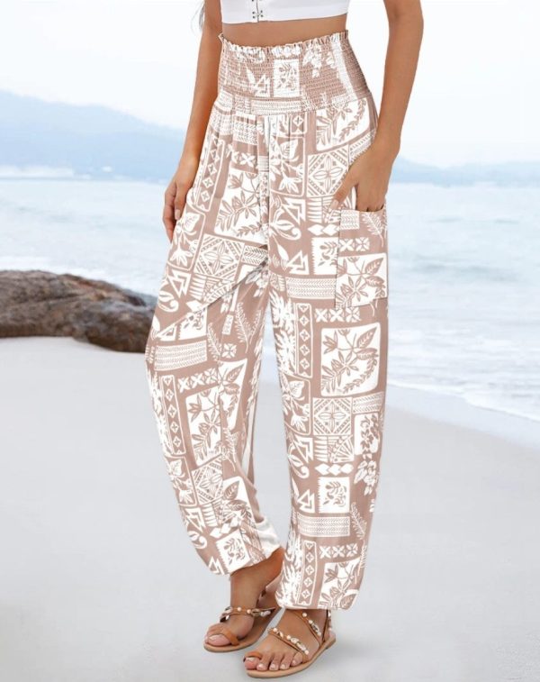 Sling Smocking Waist Positioning Printed Wide Leg Jumpsuit - Image 6