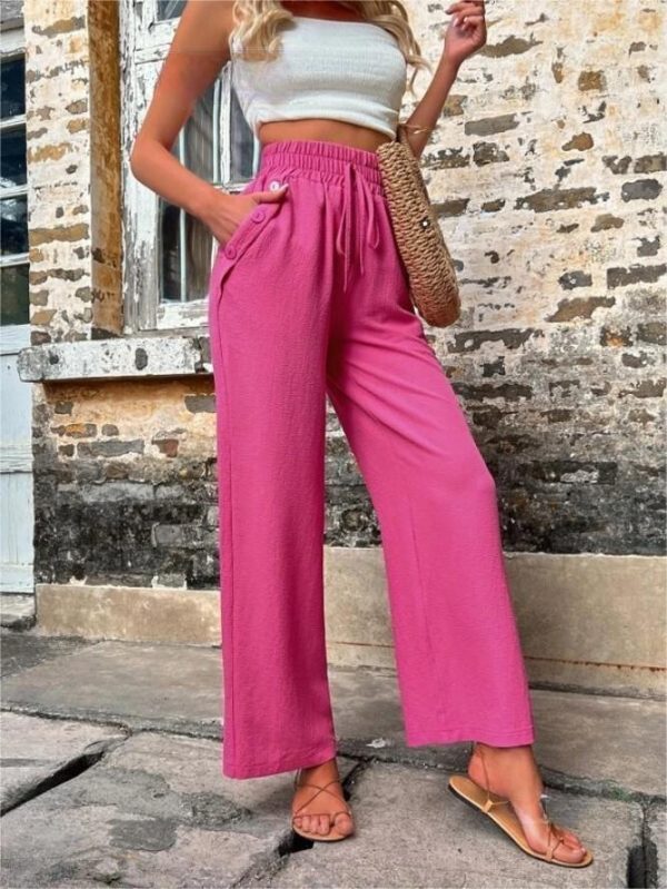 New Casual Pants With Pockets Elastic Drawstring High Waist Loose Trousers For Women - Image 10
