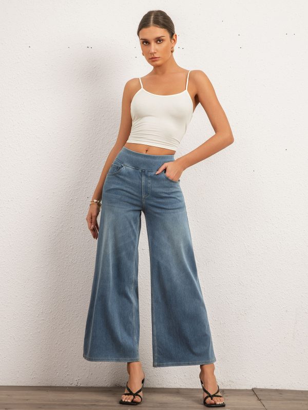 Shascullfites Women's Wide Leg Stretch Jeans Light Blue Flare Pants Denim Straight Trousers Sexy Fit Casual Jeans - Image 3