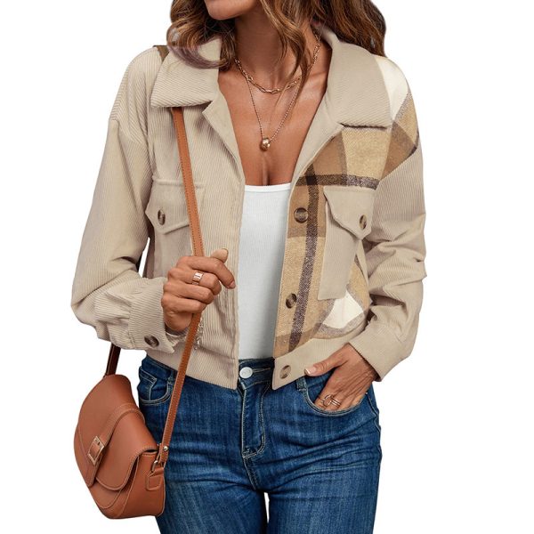 Coat Brushed Plaid Corduroy Color Matching - Image 5