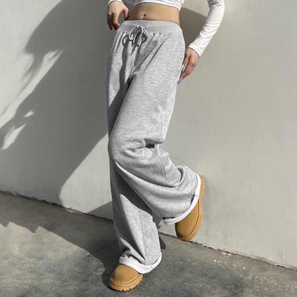American Style Solid Color Elastic Lace Straight Sweater Pants - Image 6