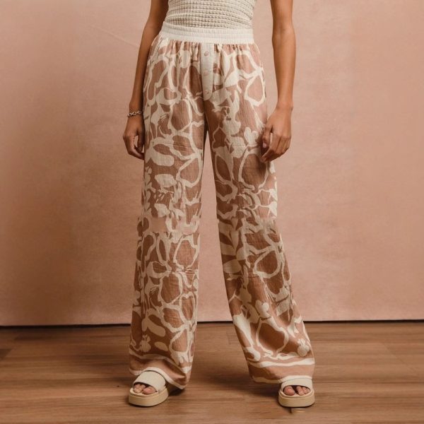Women's Flower Print Elastic-waist Straight-leg Pants Loose Casual Pants - Image 3