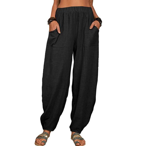Casual Loose Harem Pants Summer Fashion Solid Color Pockets Trousers Womens Clothing - Image 4