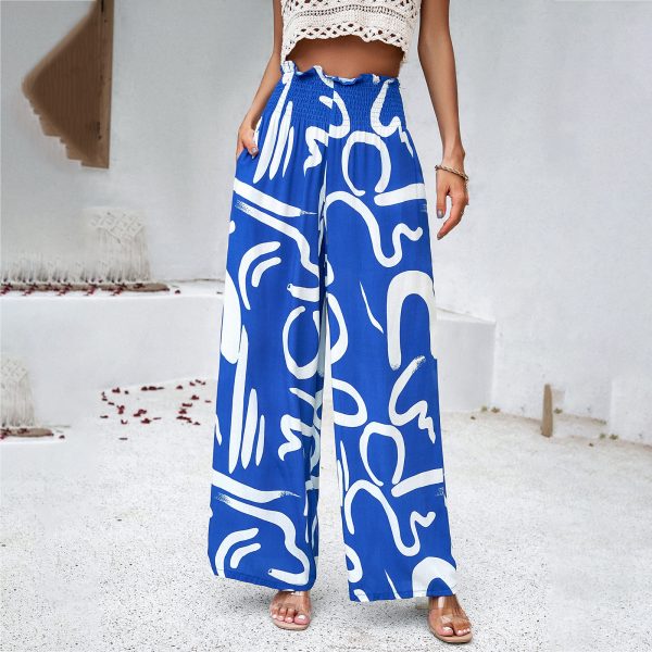 Elegant Printed Trousers Summer Loose Elastic High Waist Straight Pants For Beach Vacation Womens Clothing - Image 4