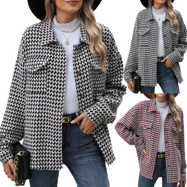 Lapel Plaid Multi-button Long Sleeve Loose Woolen Coat - Image 4