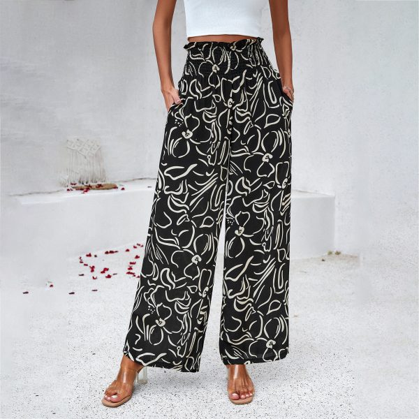 Elegant Printed Trousers Summer Loose Elastic High Waist Straight Pants For Beach Vacation Womens Clothing - Image 2