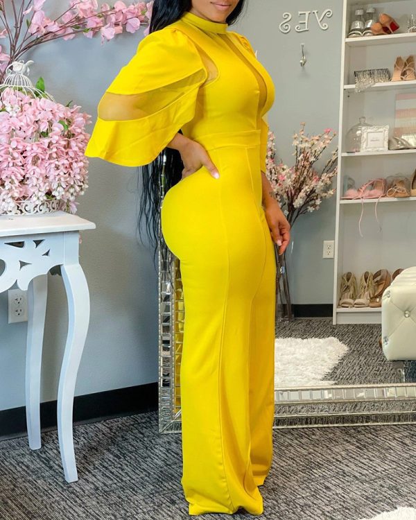 European And American Classic Solid Color Slant Collar Buttoned One-piece Wide-leg Pants - Image 5