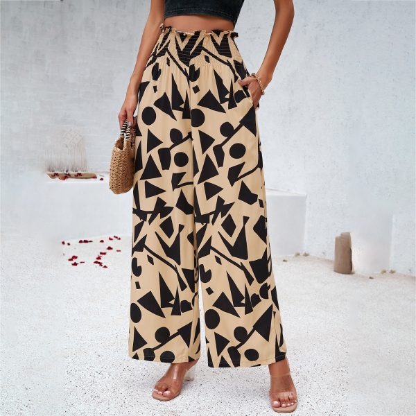Elegant Printed Trousers Summer Loose Elastic High Waist Straight Pants For Beach Vacation Womens Clothing - Image 3