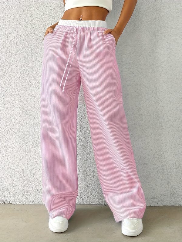 Leisure Commute Simple Blue Striped Draggle-tail Straight Trousers - Image 6