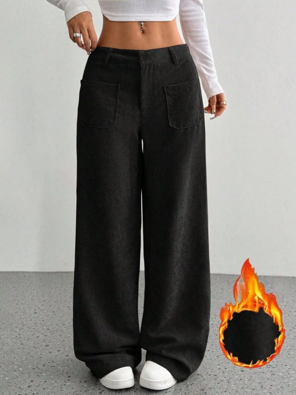Loose Solid Color Pocket Mop Wide Leg Pants - Image 9