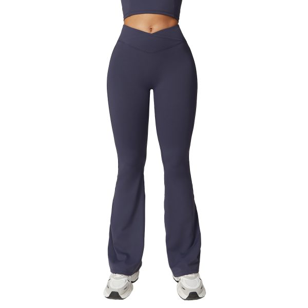 Hip Lifting Yoga Bell-bottom Pants Nude Feel Cross High Waist - Image 2