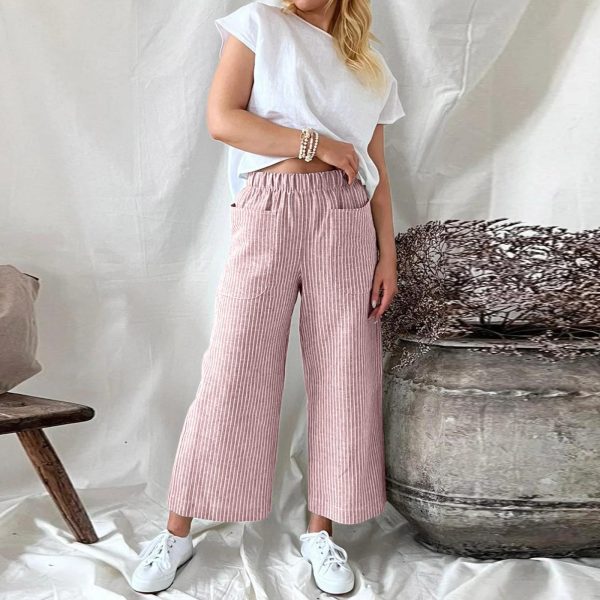 Loose Striped Cotton And Linen Fashion Casual Wide-leg Pants - Image 7