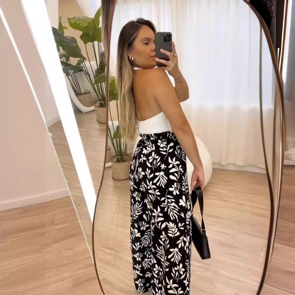Printed Elastic Waist Loose Trousers - Image 2